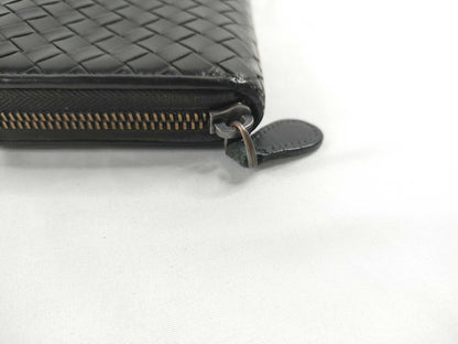 BOTTEGA VENETA Intrecciato Intrecciato Leather Round Zip Long Wallet Black Wallet