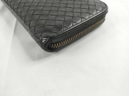BOTTEGA VENETA Intrecciato Intrecciato Leather Round Zip Long Wallet Black Wallet