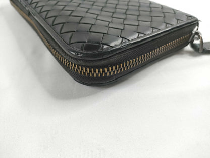 BOTTEGA VENETA Intrecciato Intrecciato Leather Round Zip Long Wallet Black Wallet