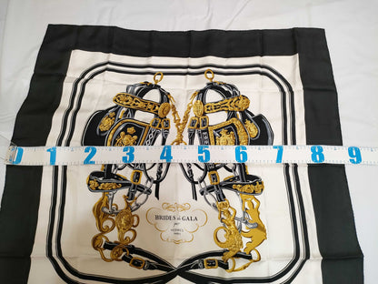 HERMES Carre Hermes Carre 90 BRIDES de GALA Silk Scarf Black x White Scarf