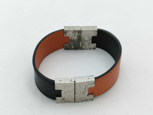 HERMES Lurie Leather Bracelet Orange x Black Bracelet Bangle