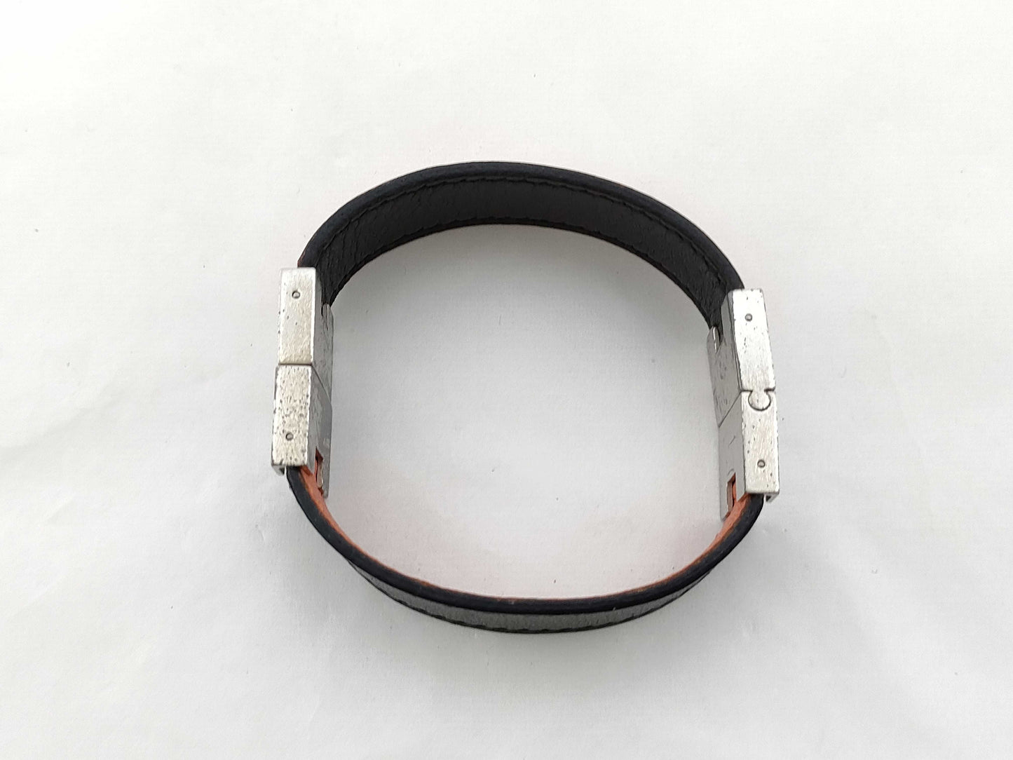 HERMES Lurie Leather Bracelet Orange x Black Bracelet Bangle