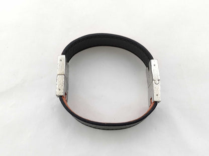 HERMES Lurie Leather Bracelet Orange x Black Bracelet Bangle
