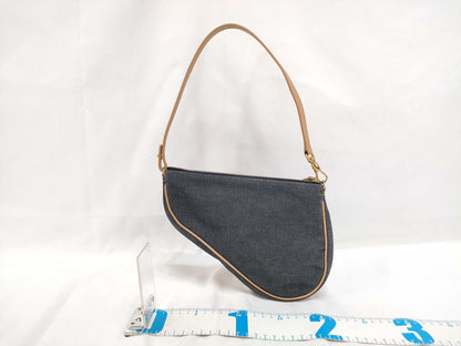 Dior Christian Dior Denim One Shoulder Bag MC0071 Navy x Brown Handbag