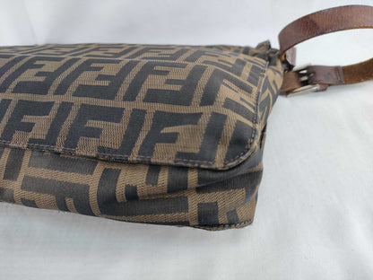 FENDI Zucca Nylon Canvas Shoulder Bag Khaki x Black Shoulder Bag