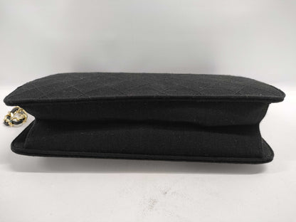 CHANEL Matelasse Cotton Jersey Chain Shoulder Bag Black
