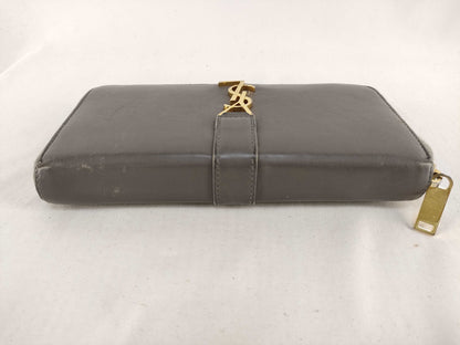 SAINT LAURENT Yves Saint Laurent Leather Long Wallet Grey Wallet