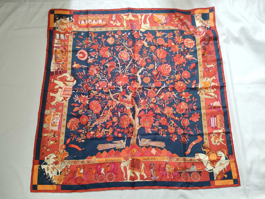 HERMES Carre Hermes Carre 90 Dazzling Indian Silk Scarf Orange x Navy Other Accessories