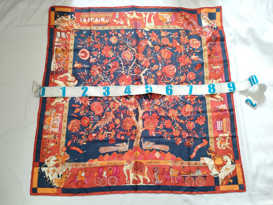 HERMES Carre Hermes Carre 90 Dazzling Indian Silk Scarf Orange x Navy Other Accessories