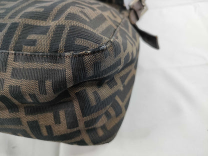 FENDI Zucca Fendi Zucca Mamma Bucket Nylon Canvas One Shoulder Bag Khaki x Black Shoulder Bag