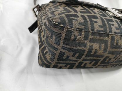 FENDI Zucca Fendi Zucca Mamma Bucket Nylon Canvas One Shoulder Bag Khaki x Black Shoulder Bag
