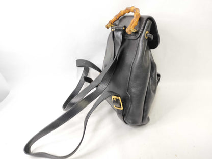 GUCCI Bamboo Gucci Bamboo Leather Backpack 003, 1705, 0030 Black Rucksack