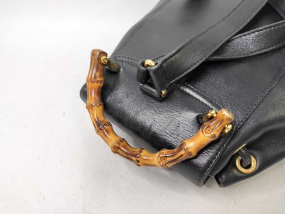 GUCCI Bamboo Gucci Bamboo Leather Backpack 003, 1705, 0030 Black Rucksack