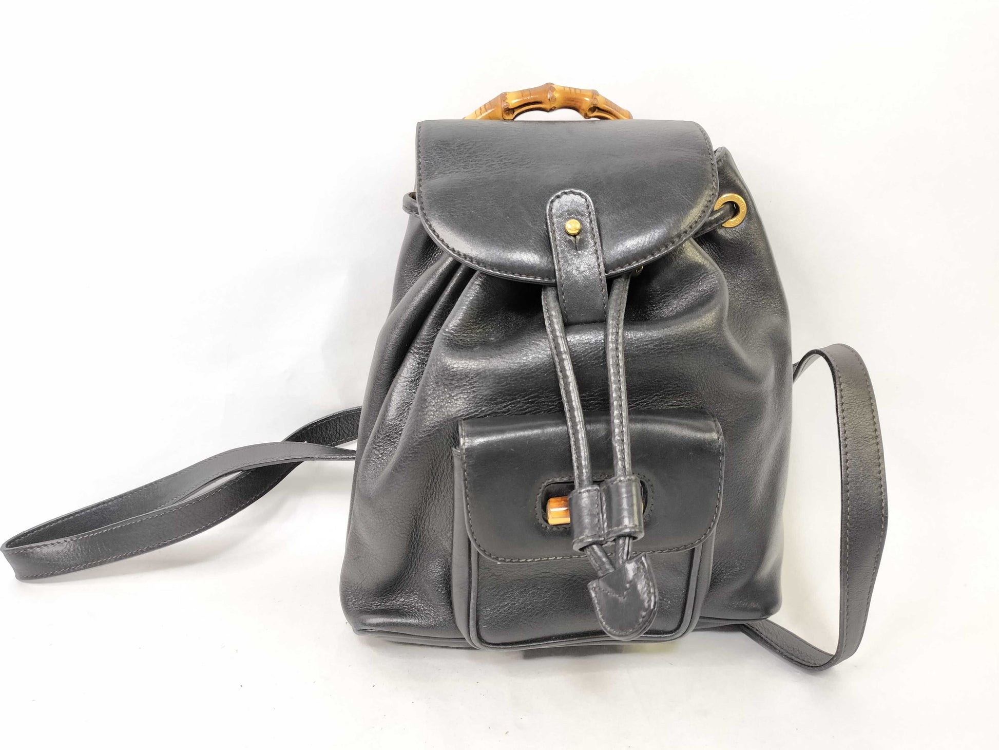 GUCCI Bamboo Gucci Bamboo Leather Backpack 003, 1705, 0030 Black Rucksack