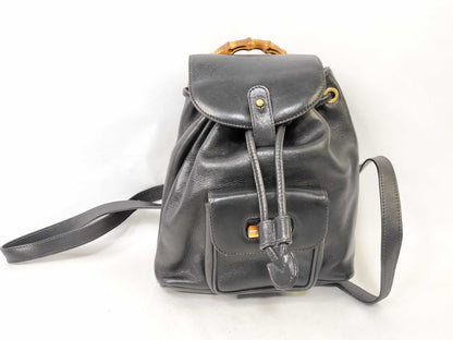 GUCCI Bamboo Gucci Bamboo Leather Backpack 003, 1705, 0030 Black Rucksack