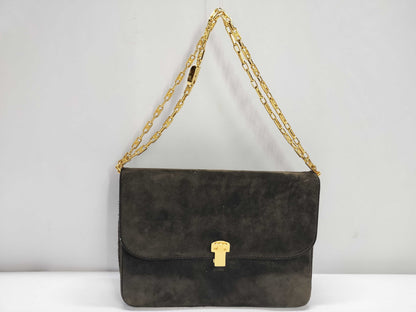 CELINE Suede Handbag Dark Brown Shoulder Bag