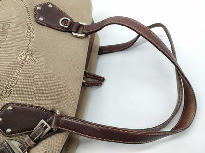 PRADA Canvas x Leather Handbag BR3461 Brown x Beige Handbag