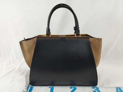 FENDI Troisjour Leather x Suede Handbag 8BH279 A0Z7 188-3262 Black x Brown Handbag