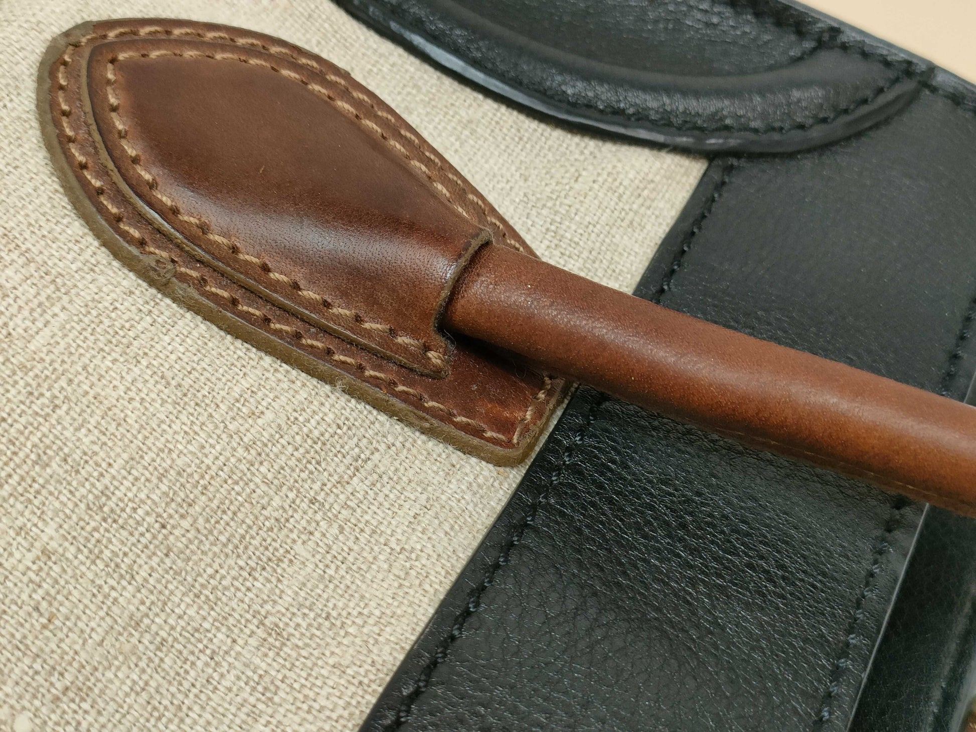 CELINE Leather x Canvas Handbag Brown Handbag