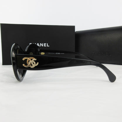 CHANEL Eyewear Oval CC Double Coco Mark Rhinestone 5469-B-A Black Black Gold Fittings Sunglasses Glasses