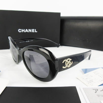 CHANEL Eyewear Oval CC Double Coco Mark Rhinestone 5469-B-A Black Black Gold Fittings Sunglasses Glasses