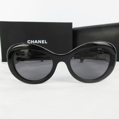 CHANEL Eyewear Oval CC Double Coco Mark Rhinestone 5469-B-A Black Black Gold Fittings Sunglasses Glasses