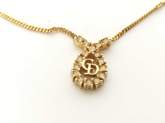 Dior Rhinestone Logo Gold Collar Necklace Necklace