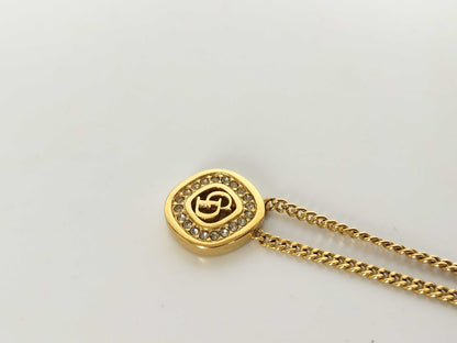 Dior Rhinestone Logo Necklace Necklace