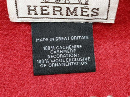 HERMES Muffler 100% Cashmere Logo Embroidered Muffler