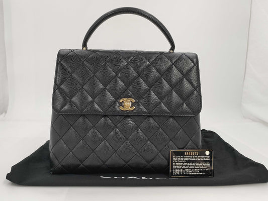 CHANEL Caviar Skin Handbag Matelasse Handbag