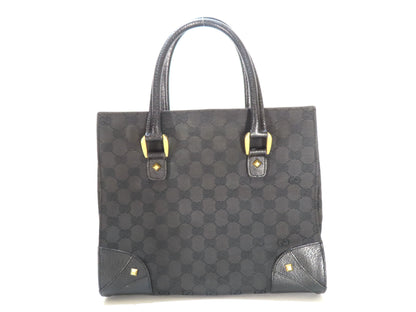 GUCCI GG Canvas Gucci Black Tote Bag Corner Leather GG Canvas Tote Bag