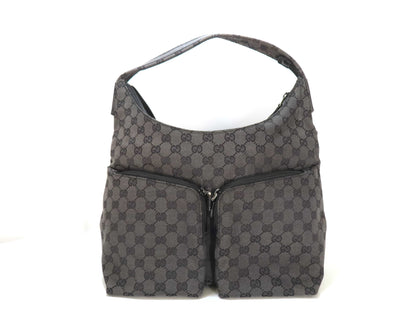GUCCI GG Canvas Gucci One Shoulder Tote GG Canvas Black Front Pocket Handbag