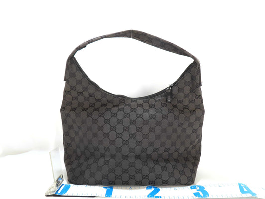 GUCCI GG Canvas Gucci One Shoulder Tote GG Canvas Black Front Pocket Handbag