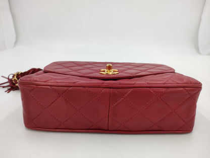 CHANEL CHANEL Matelasse Lambskin Shoulder Bag Red with Seal Card