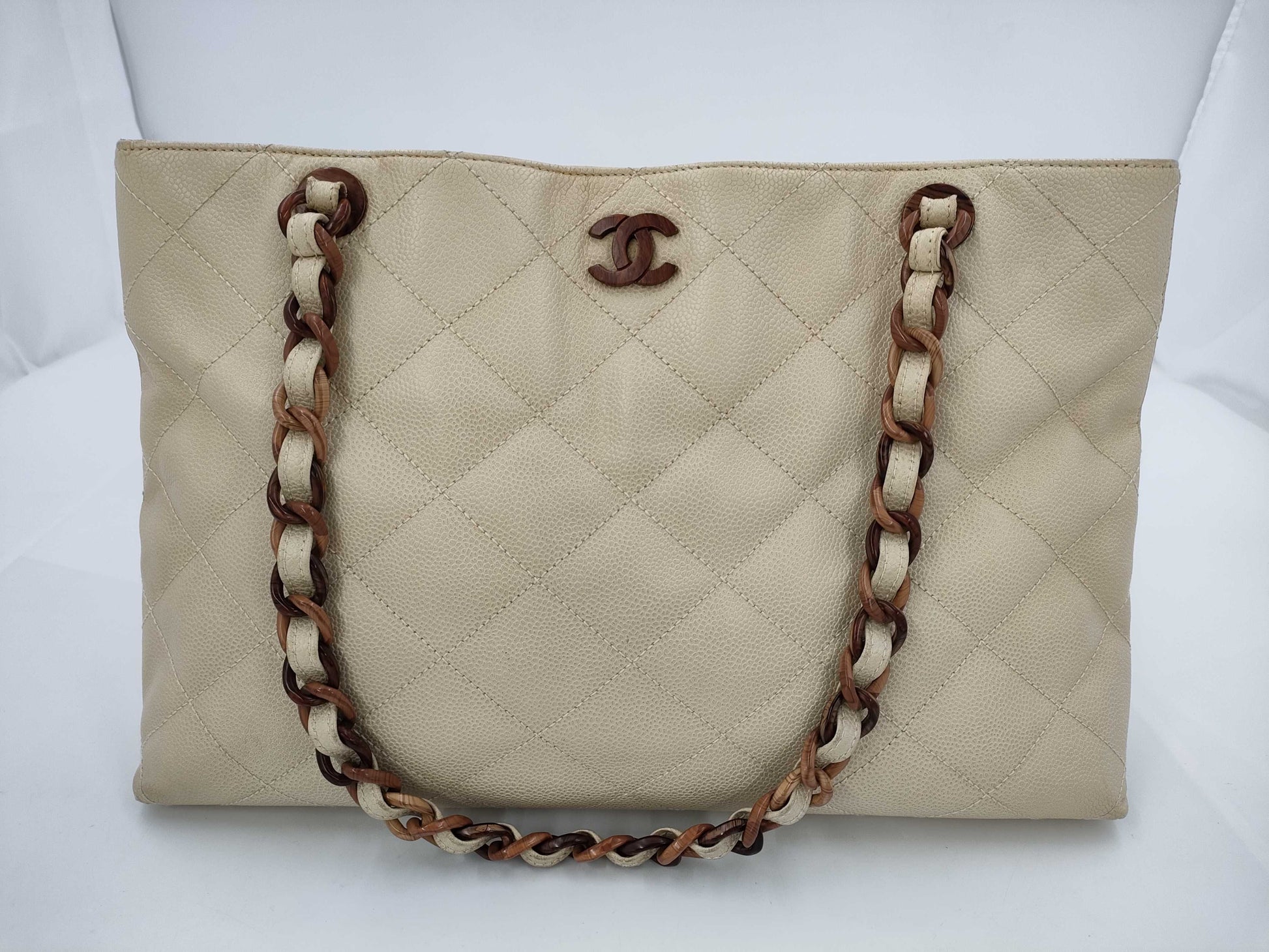  CHANEL CHANEL Caviar Skin Tote Bag Beige with Seal