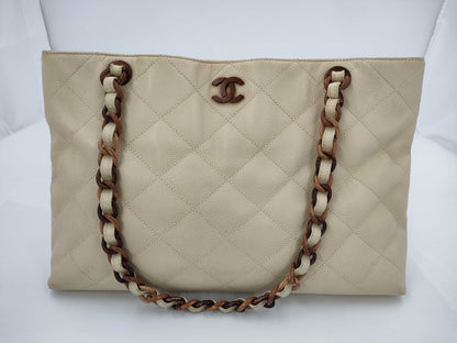 CHANEL CHANEL Caviar Skin Tote Bag Beige with Seal