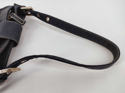 FENDI Canvas Baguette Blue Shoulder Bag