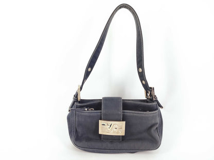 FENDI Canvas Baguette Blue Shoulder Bag