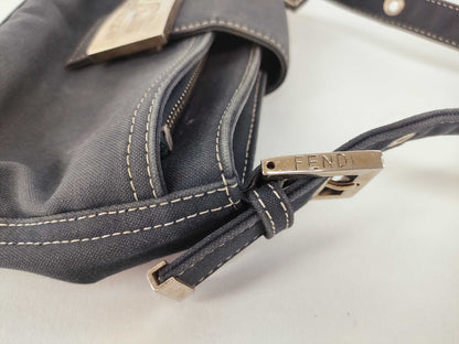 FENDI Canvas Baguette Blue Shoulder Bag