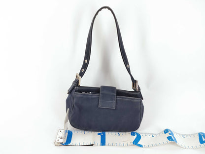FENDI Canvas Baguette Blue Shoulder Bag