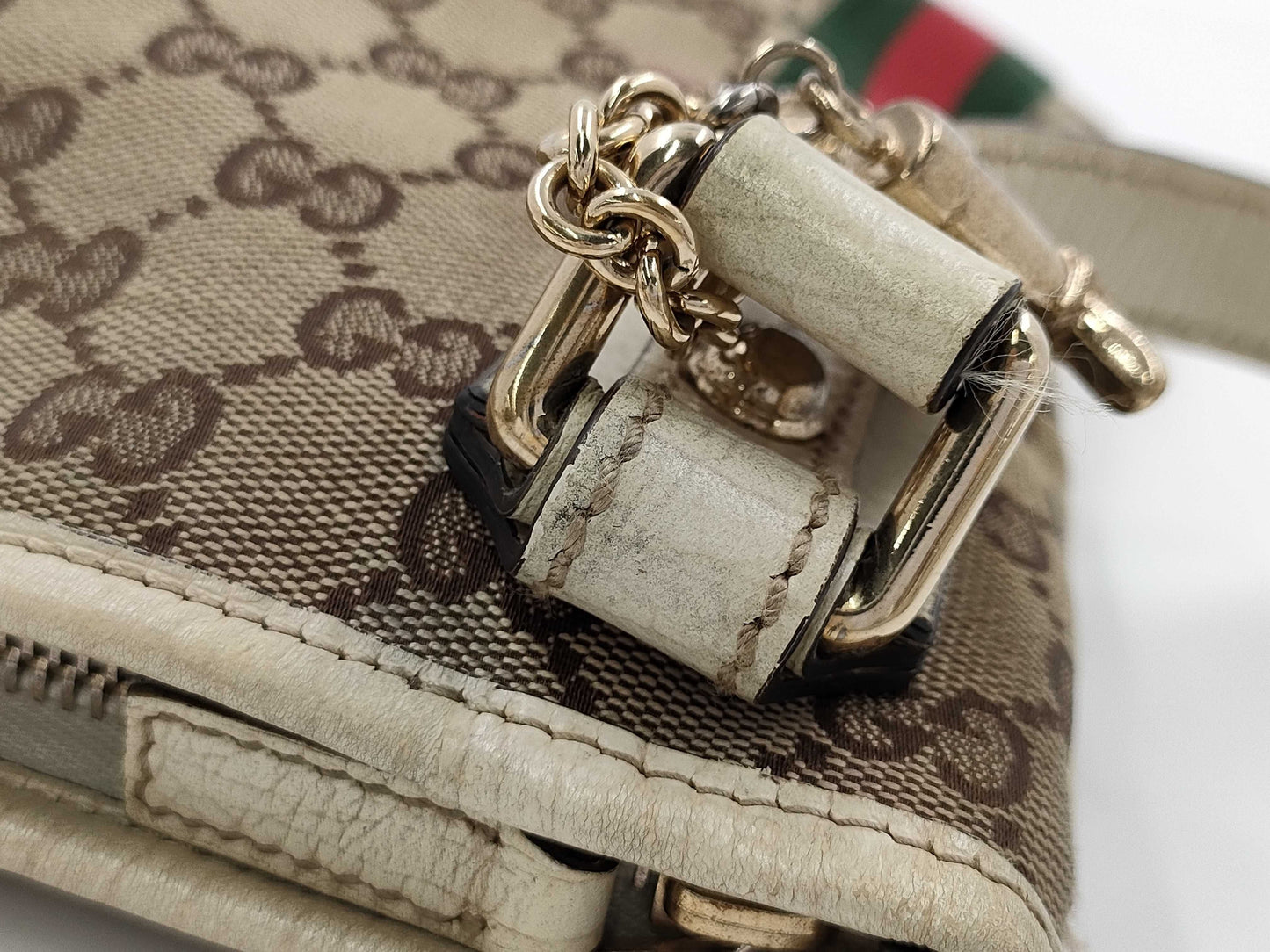 GUCCI 144388 GG Canvas Sherry Line Shoulder Bag with Charm