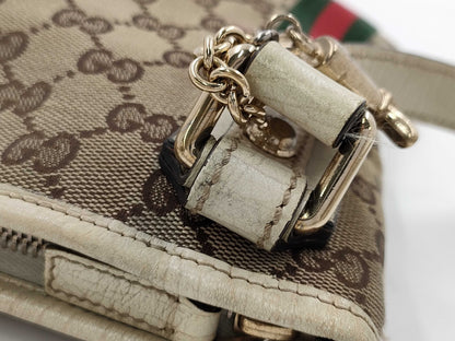 GUCCI 144388 GG Canvas Sherry Line Shoulder Bag with Charm