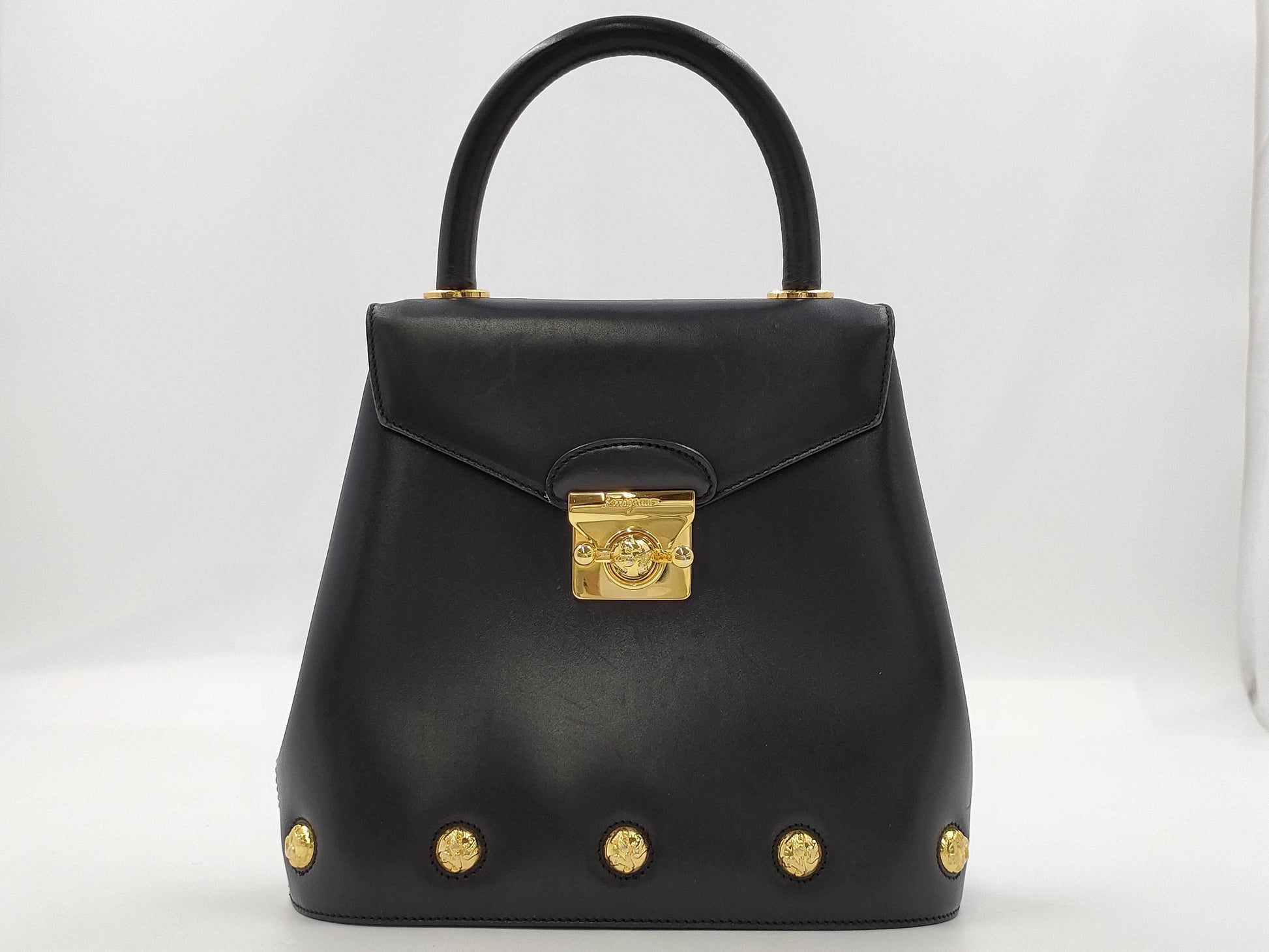 GUCCI Heel Stud Leather Handbag