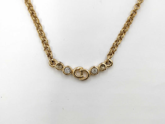 Dior CD logo rhinestone gold necklace