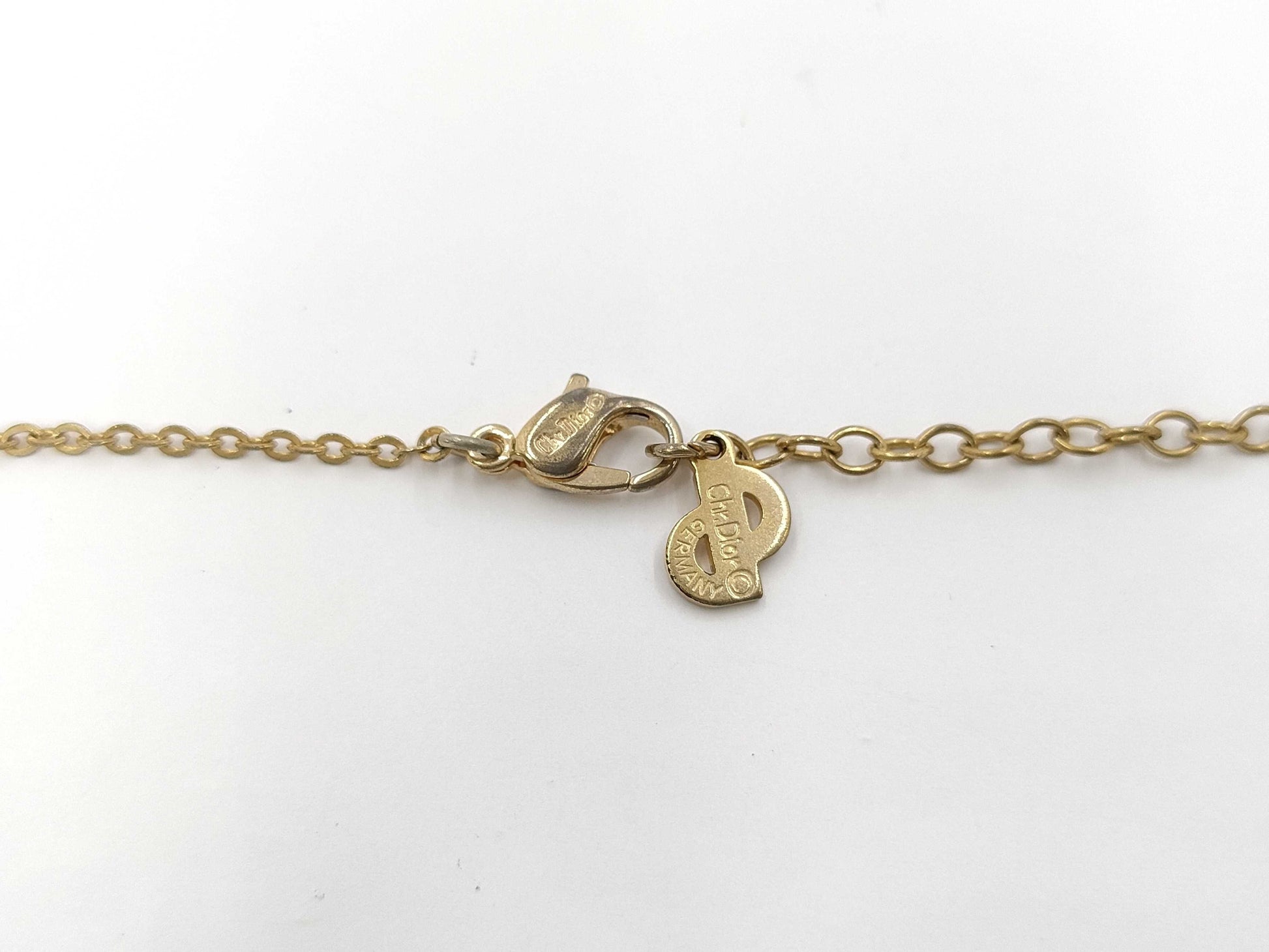 Dior Logo Heart Gold Rhinestone Necklace