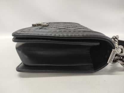 CHANEL Boy Chanel Matelasse Lambskin Chain Shoulder Bag in Black
