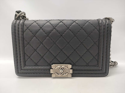 CHANEL Boy Chanel Matelasse Lambskin Chain Shoulder Bag in Black