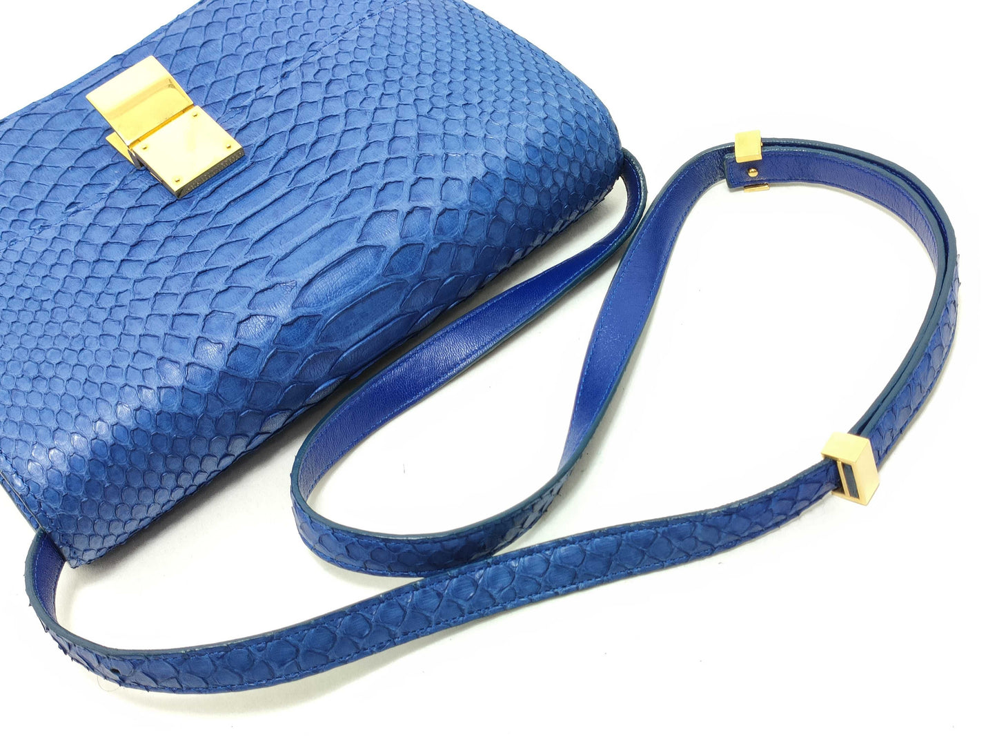 CELINE CELINE] Classic Box Medium Shoulder Bag Python/Leather Blue Shoulder Bag