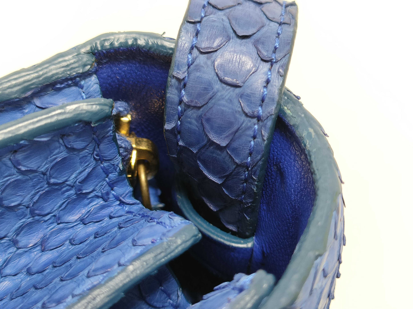 CELINE CELINE] Classic Box Medium Shoulder Bag Python/Leather Blue Shoulder Bag