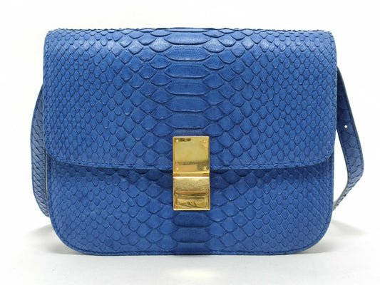 CELINE CELINE] Classic Box Medium Shoulder Bag Python/Leather Blue Shoulder Bag